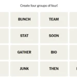 Hình ảnh bảng từ chưa sắp xếp của game Connections New York Times ngày 8 tháng 1, minh họa các từ cần ghép nhóm.