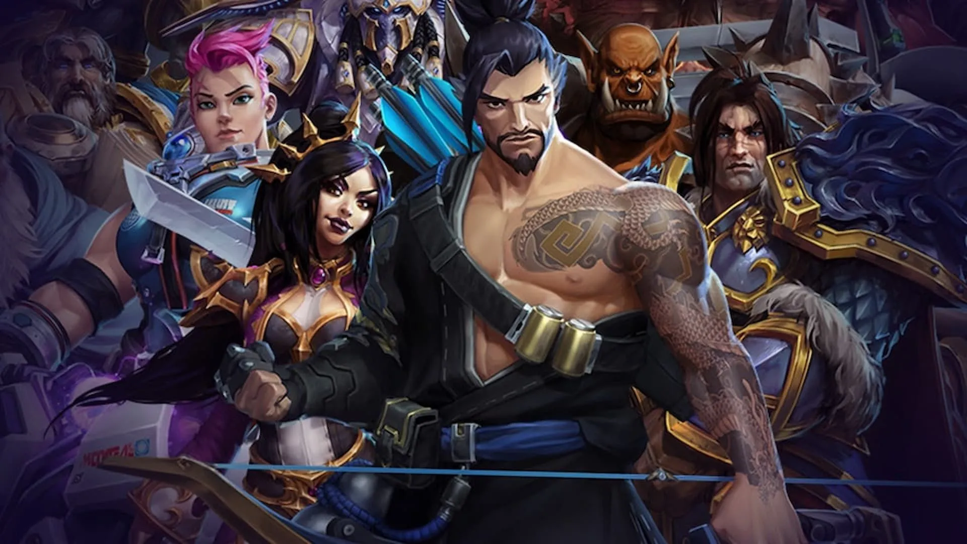 Hình ảnh các nhân vật biểu tượng từ các vũ trụ của Blizzard trong game MOBA Heroes of the Storm.