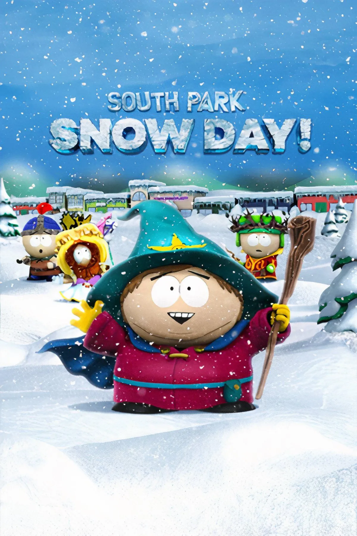 Hình ảnh các nhân vật South Park trong môi trường 3D phủ đầy tuyết của game Snow Day!