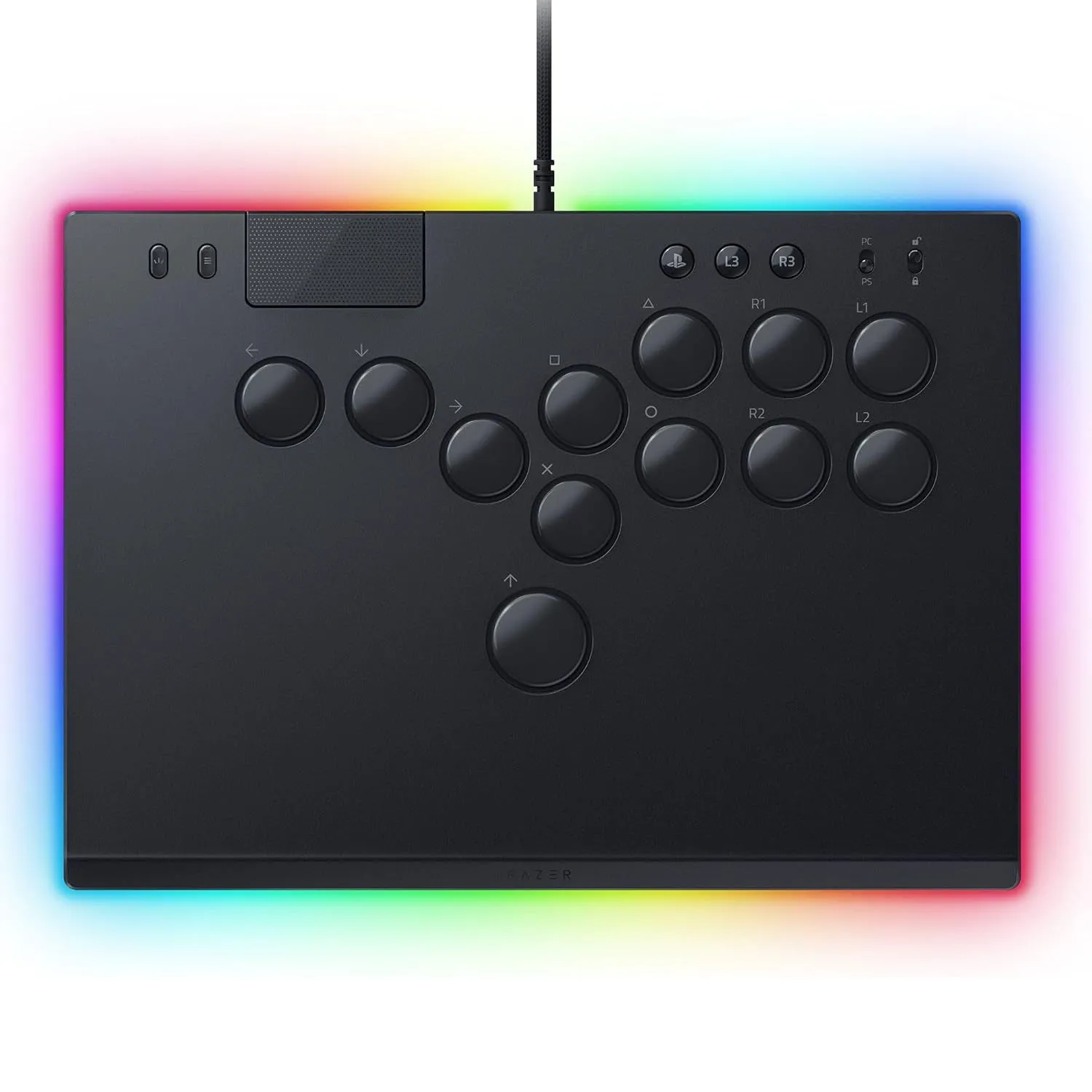 Hình ảnh cận cảnh tay cầm Razer Kitsune, minh họa một trong những bộ điều khiển all-button cao cấp trên thị trường.
