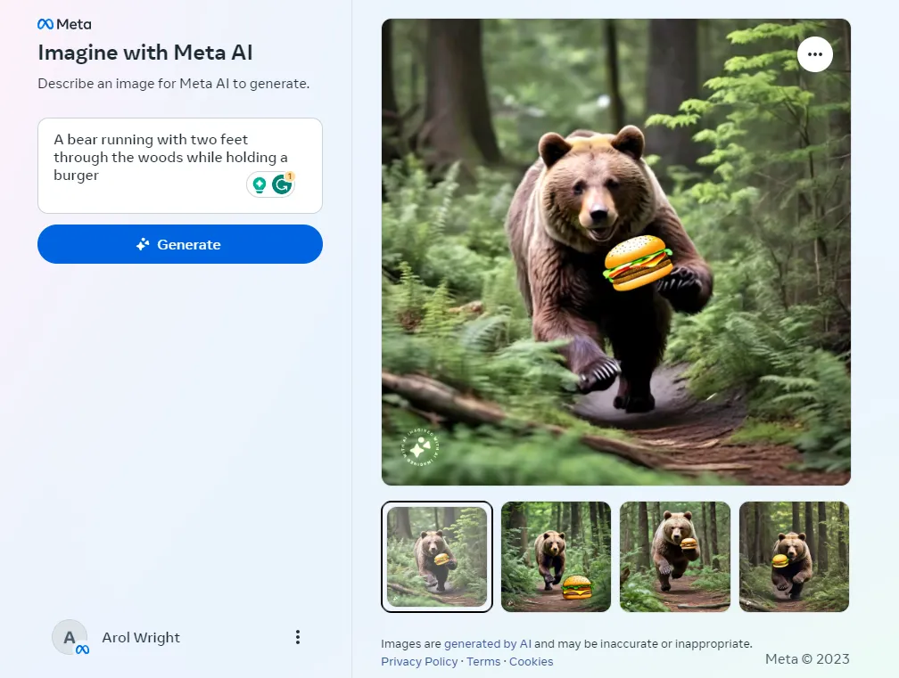 Hình ảnh chú gấu được AI Meta Imagine tạo ra