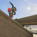 Hình ảnh đồ họa từ phiên bản Skate reboot mới, thể hiện lối chơi trượt ván trong môi trường đô thị San Vansterdam.