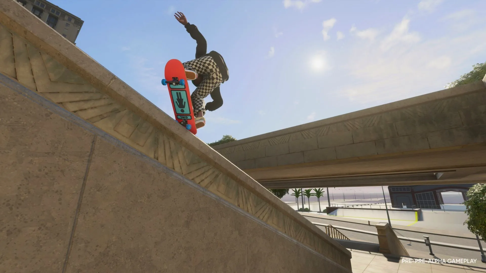 Hình ảnh đồ họa từ phiên bản Skate reboot mới, thể hiện lối chơi trượt ván trong môi trường đô thị San Vansterdam.