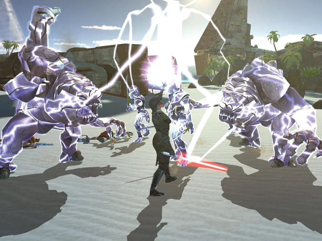 Hình ảnh gameplay trong Star Wars: Knights of the Old Republic, thể hiện đồ họa và nhân vật trong game nhập vai Star Wars kinh điển.