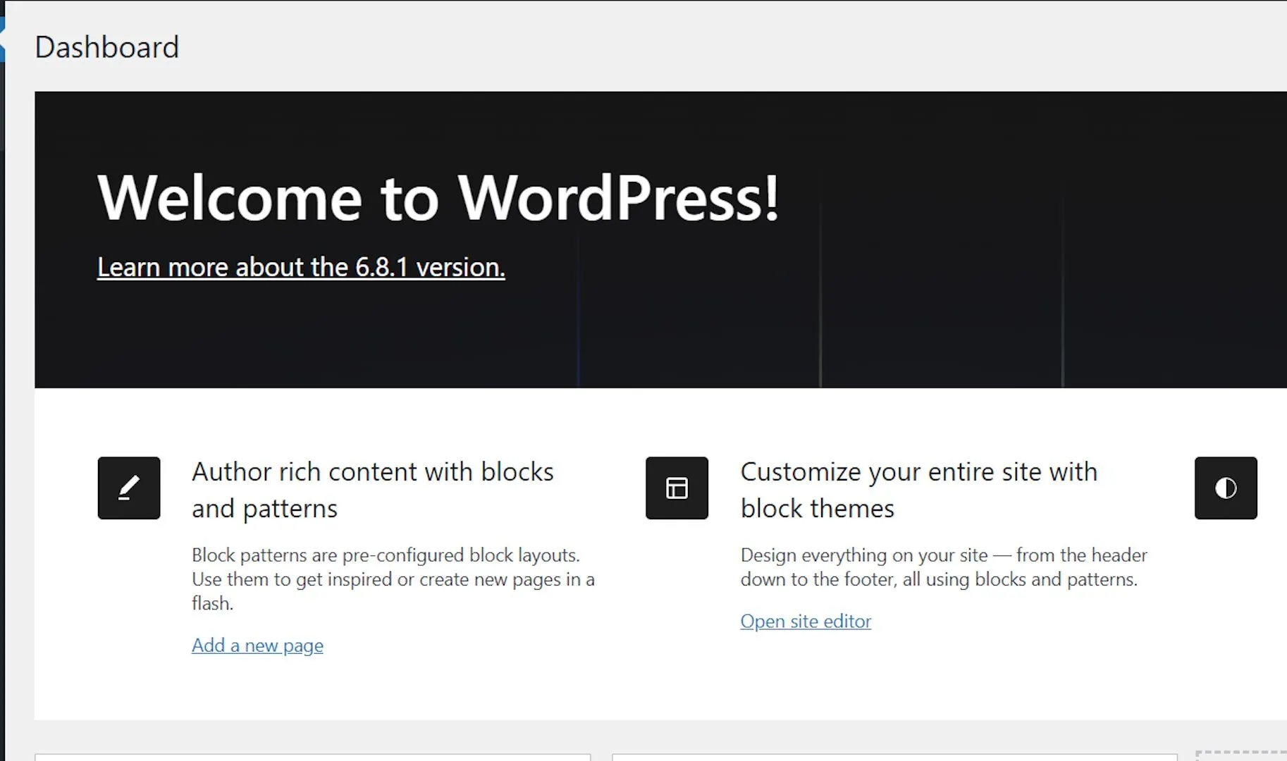 Hình ảnh giao diện backend của trang web WordPress miễn phí được tạo qua Free Domain