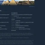 Hình ảnh hiển thị yêu cầu cấu hình khuyến nghị của game Microsoft Flight Simulator 2024 trên Steam với 32GB RAM.