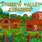 Hình ảnh minh họa Stardew Valley Expanded với nhiều công trình, động vật và NPC mới, thể hiện sự mở rộng đáng kể của game.