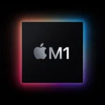 Hình ảnh quảng cáo chip Apple M1, biểu tượng cho sức mạnh xử lý vượt trội.