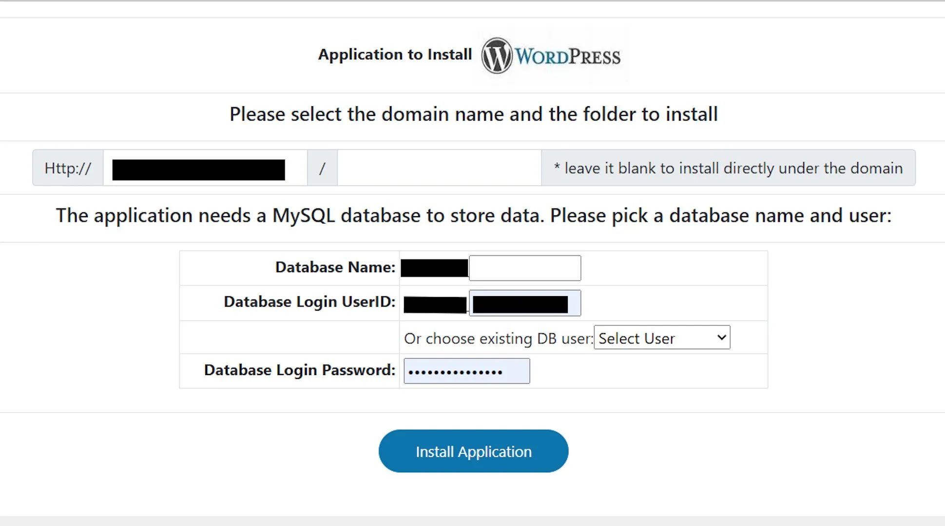 Hình ảnh quy trình cài đặt WordPress trên Free Domain, hiển thị các bước cấu hình cơ sở dữ liệu