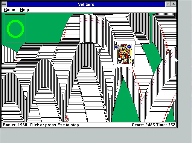 Hình ảnh trò chơi Solitaire trên hệ điều hành Windows 3.1 cổ điển.