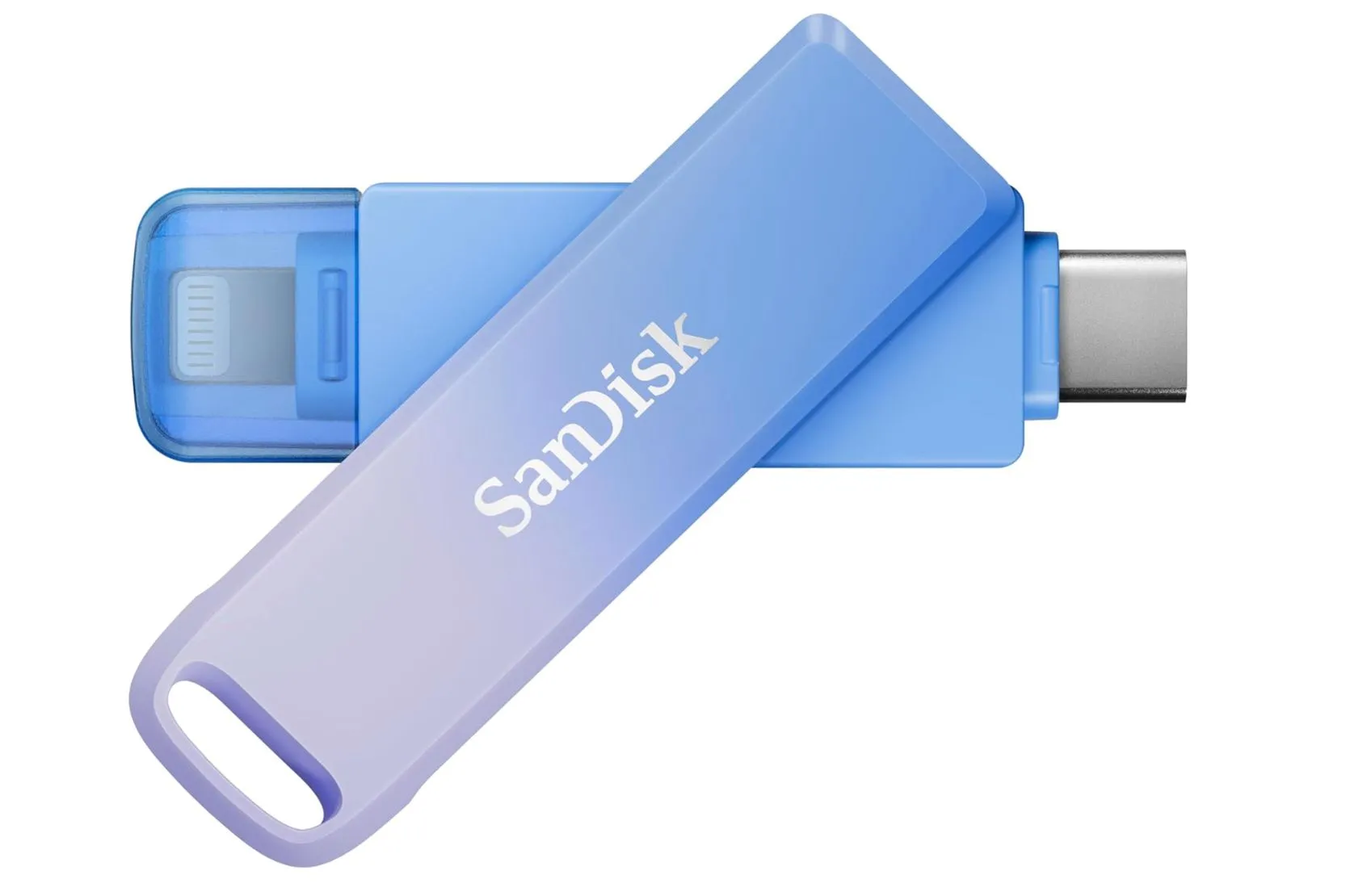 Hình ảnh USB SanDisk Creator Phone Drive 128GB, hiển thị cổng USB-C và Lightning kép
