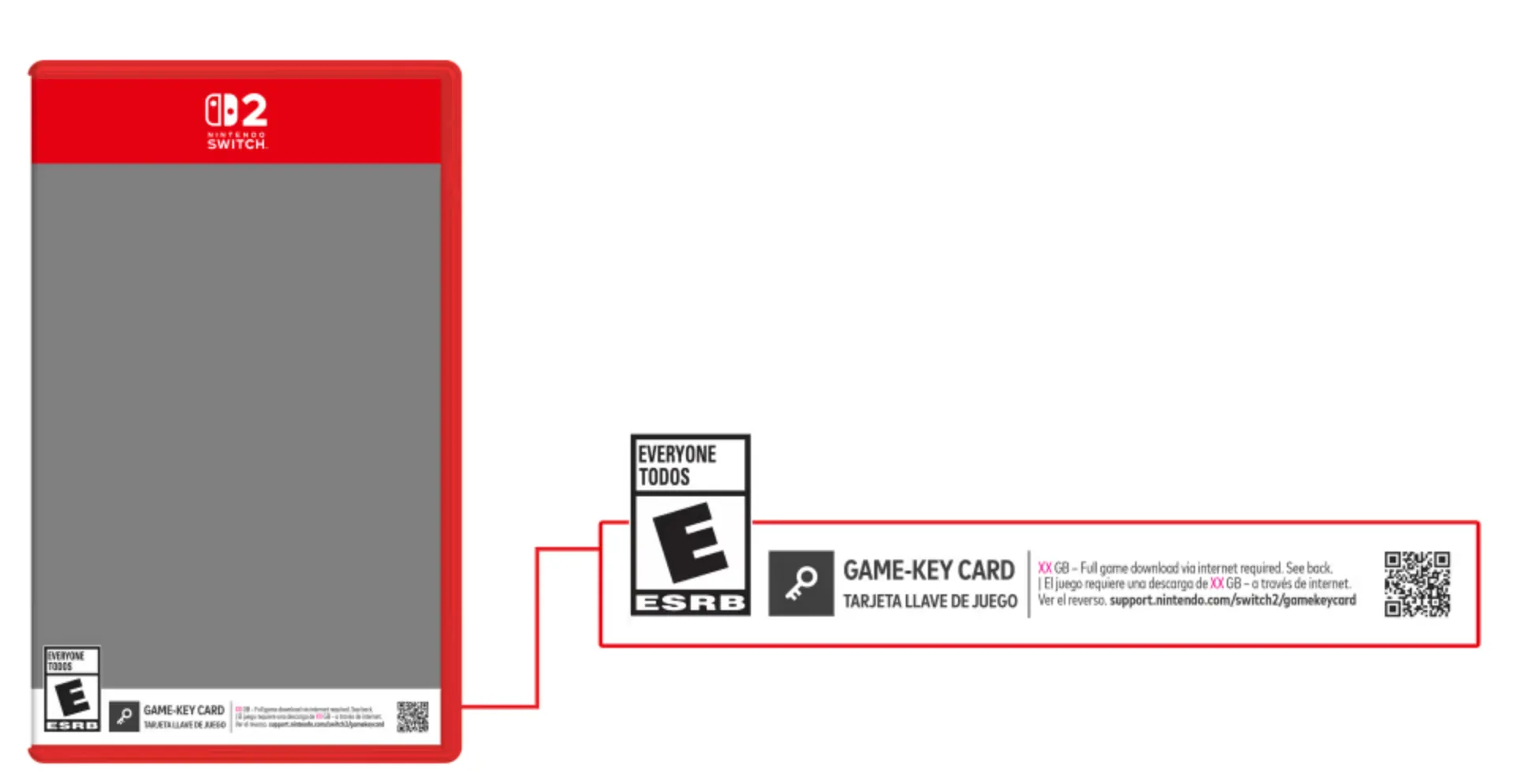 Hộp game Nintendo Switch 2 hiển thị banner Game-Key Card, minh họa cho cơ chế tải game qua eShop.