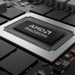 Illustration of an AMD Radeon chip on a board.