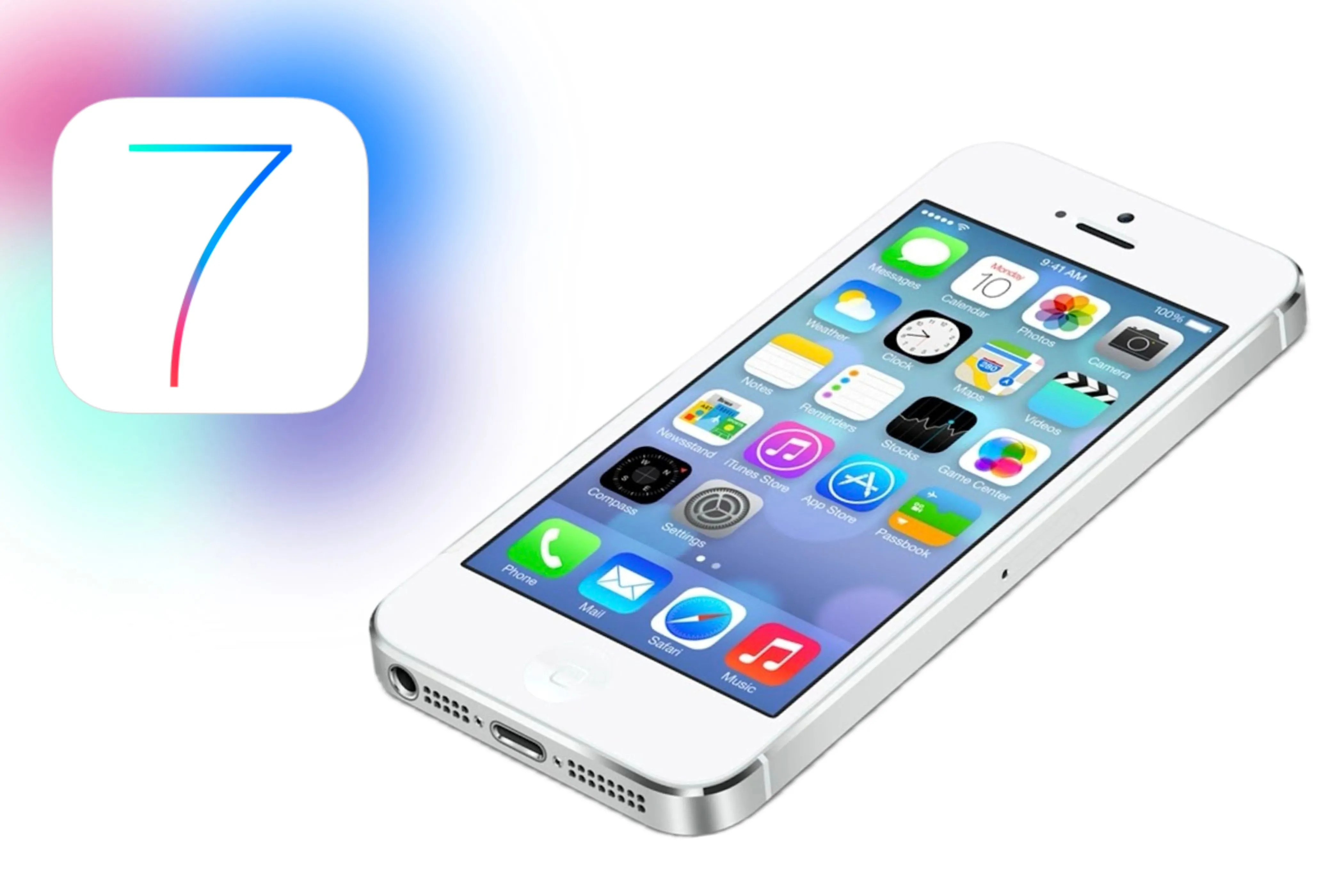 iPhone với iOS 7 cạnh biểu tượng và màu sắc mới, minh họa thiết kế phẳng, trong suốt