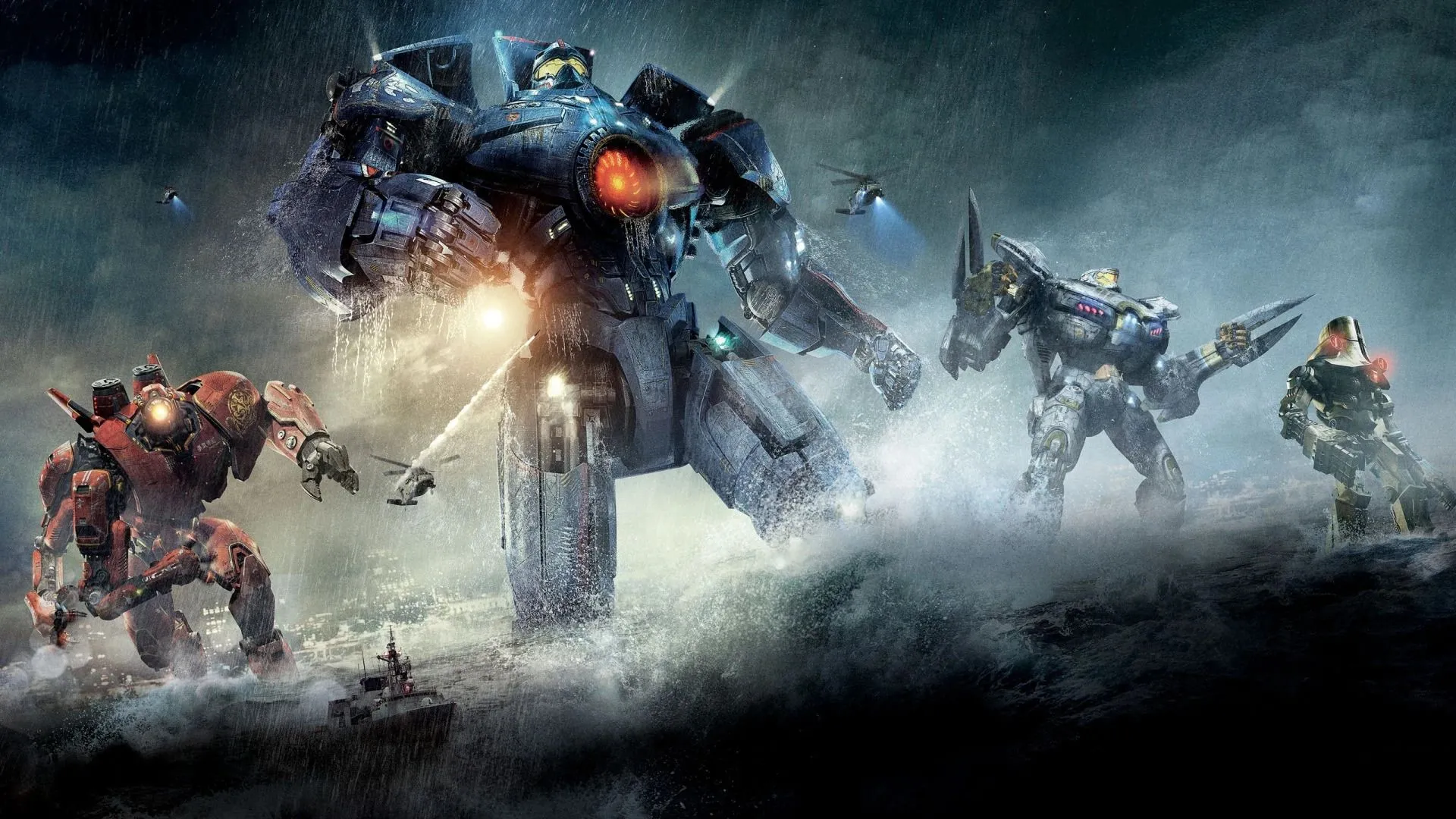 Jaeger Gipsy Danger đối đầu Kaiju khổng lồ trong một cảnh chiến đấu đầy kịch tính từ phim Pacific Rim.