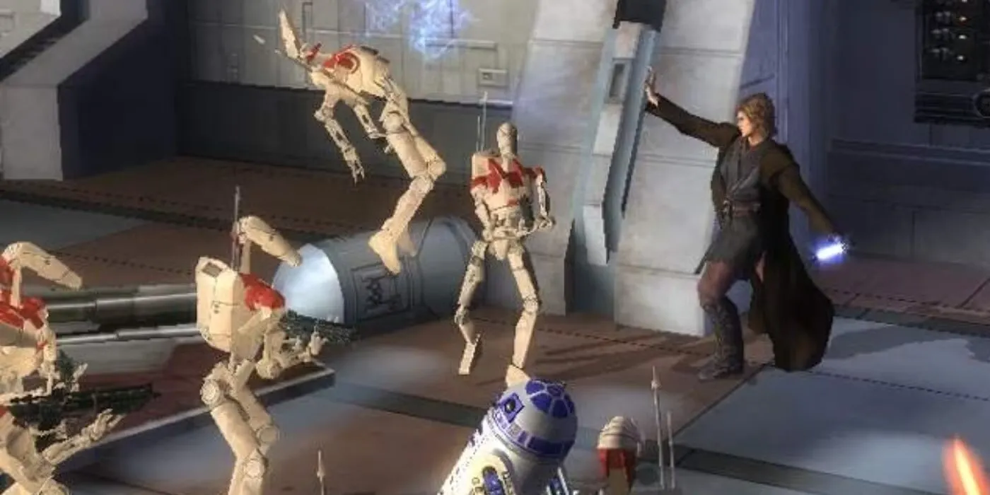 Khoảnh khắc chiến đấu trong game Star Wars Episode III: Revenge of the Sith, thể hiện lối chơi hành động đối kháng.