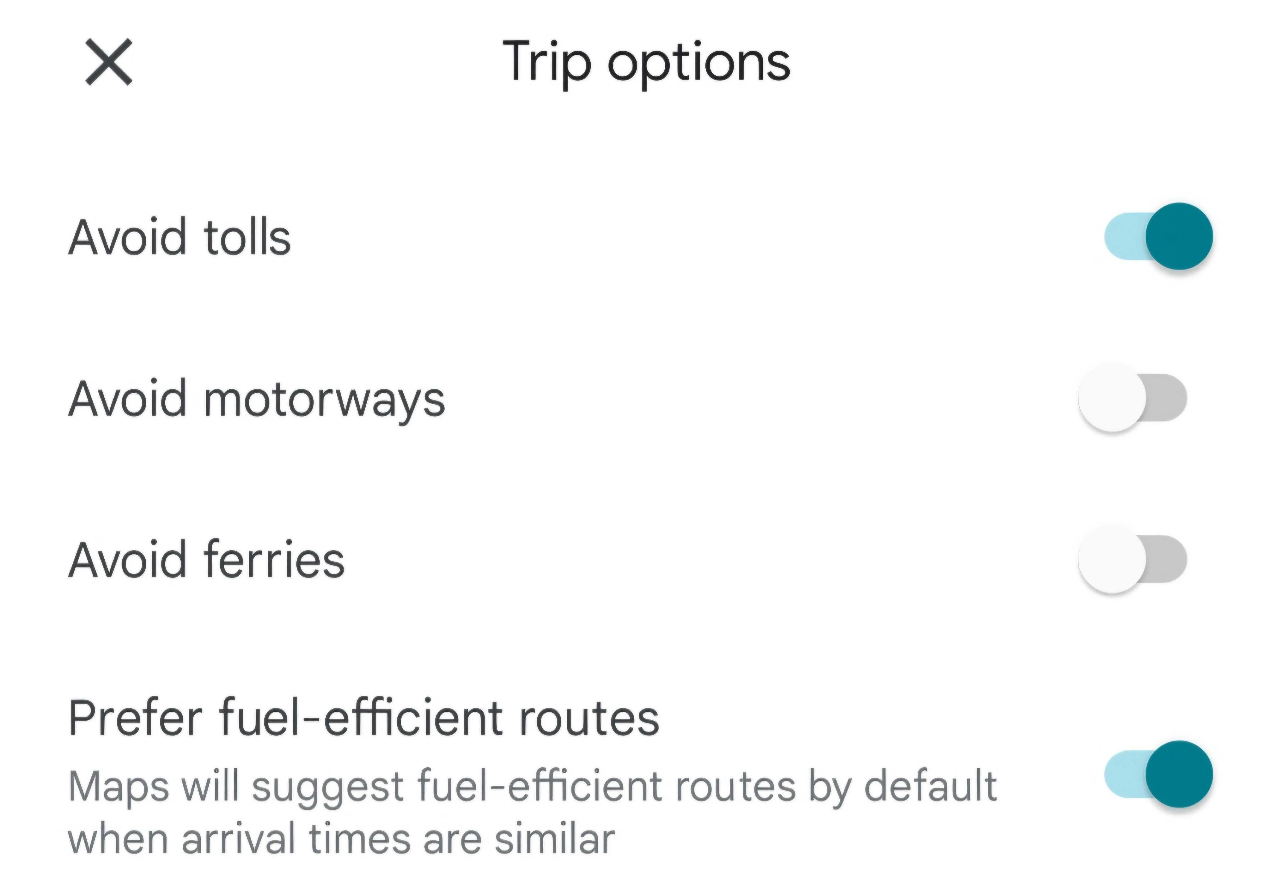 Kích hoạt bộ lọc tránh thu phí và lộ trình tiết kiệm xăng trên Google Maps.