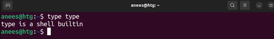Kiểm tra lệnh type là shell built-in trong Linux với type type