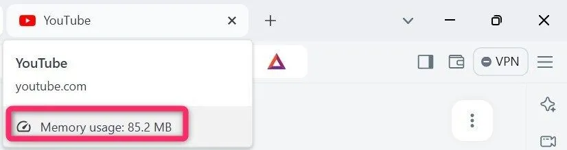 Kiểm tra mức sử dụng bộ nhớ của YouTube trực tiếp trên tab trình duyệt Brave