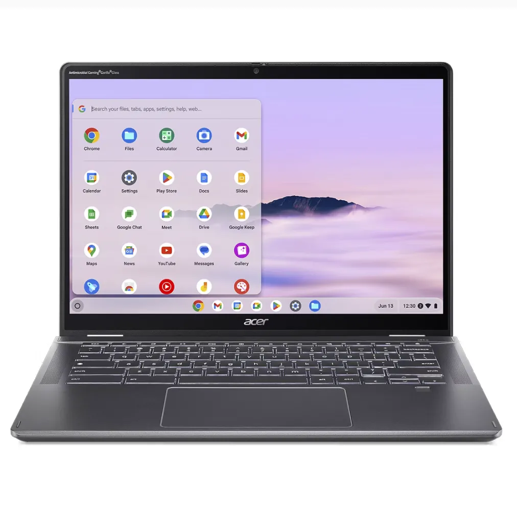 Laptop Acer Chromebook Plus Spin 514 gập lại, hiển thị tính linh hoạt của thiết bị.