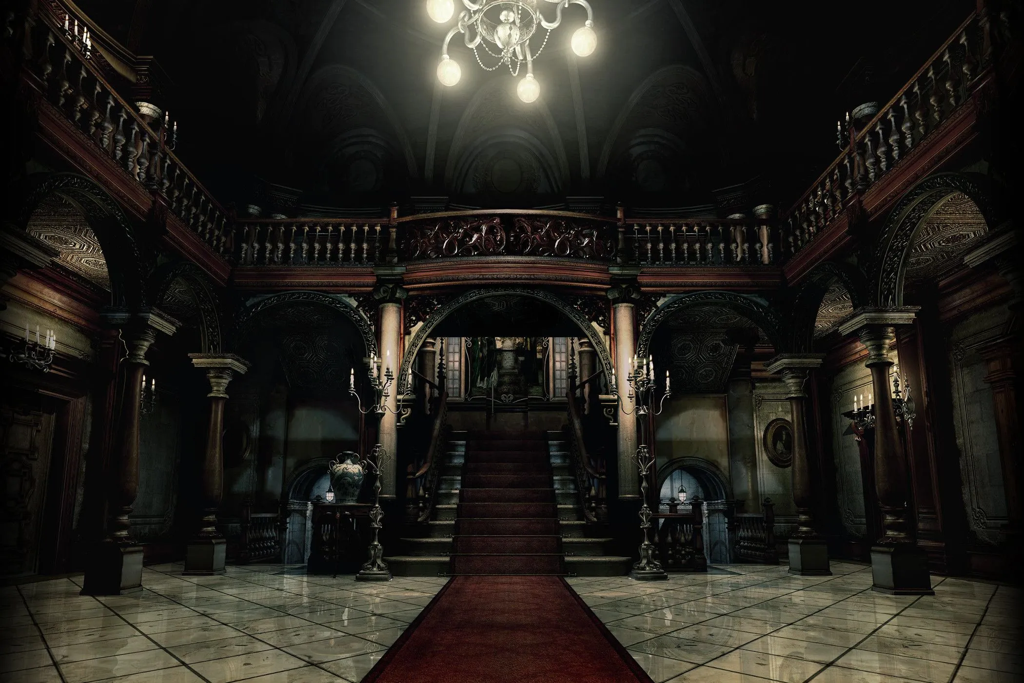 Lâu đài Spencer u ám trong game kinh dị Resident Evil, minh họa đồ họa game và thể loại mới