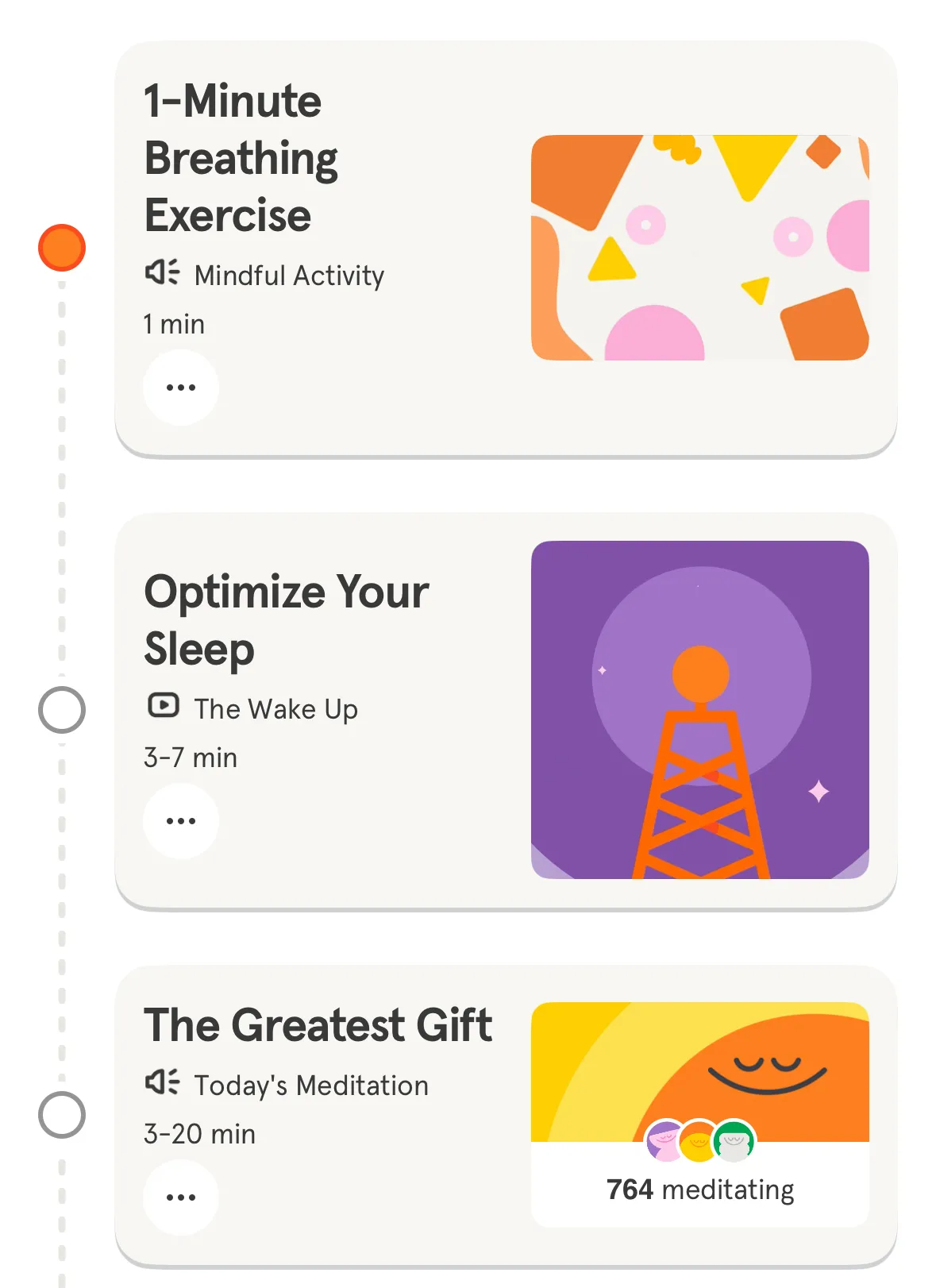 Lịch trình các bài tập thiền định (mindfulness) trong ứng dụng Headspace.