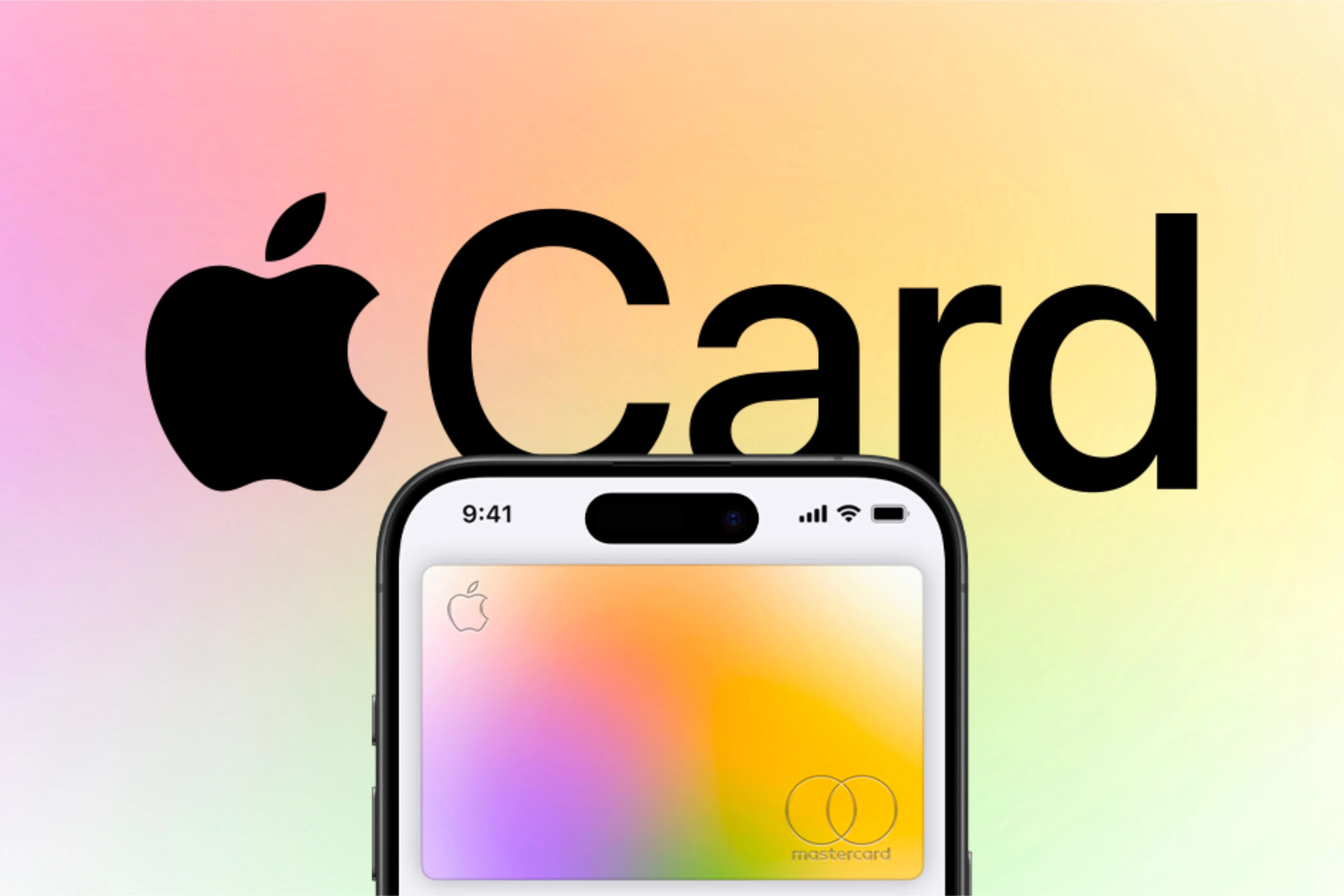 Logo Apple Card phía sau iPhone với thẻ Apple Card trên màn hình.