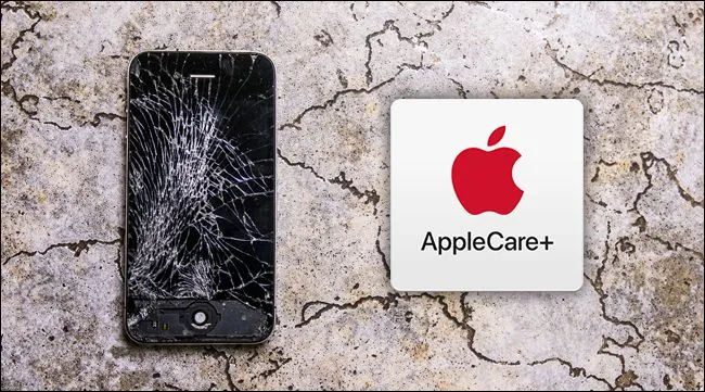 Logo AppleCare+ bên cạnh hình ảnh điện thoại bị nứt màn hình