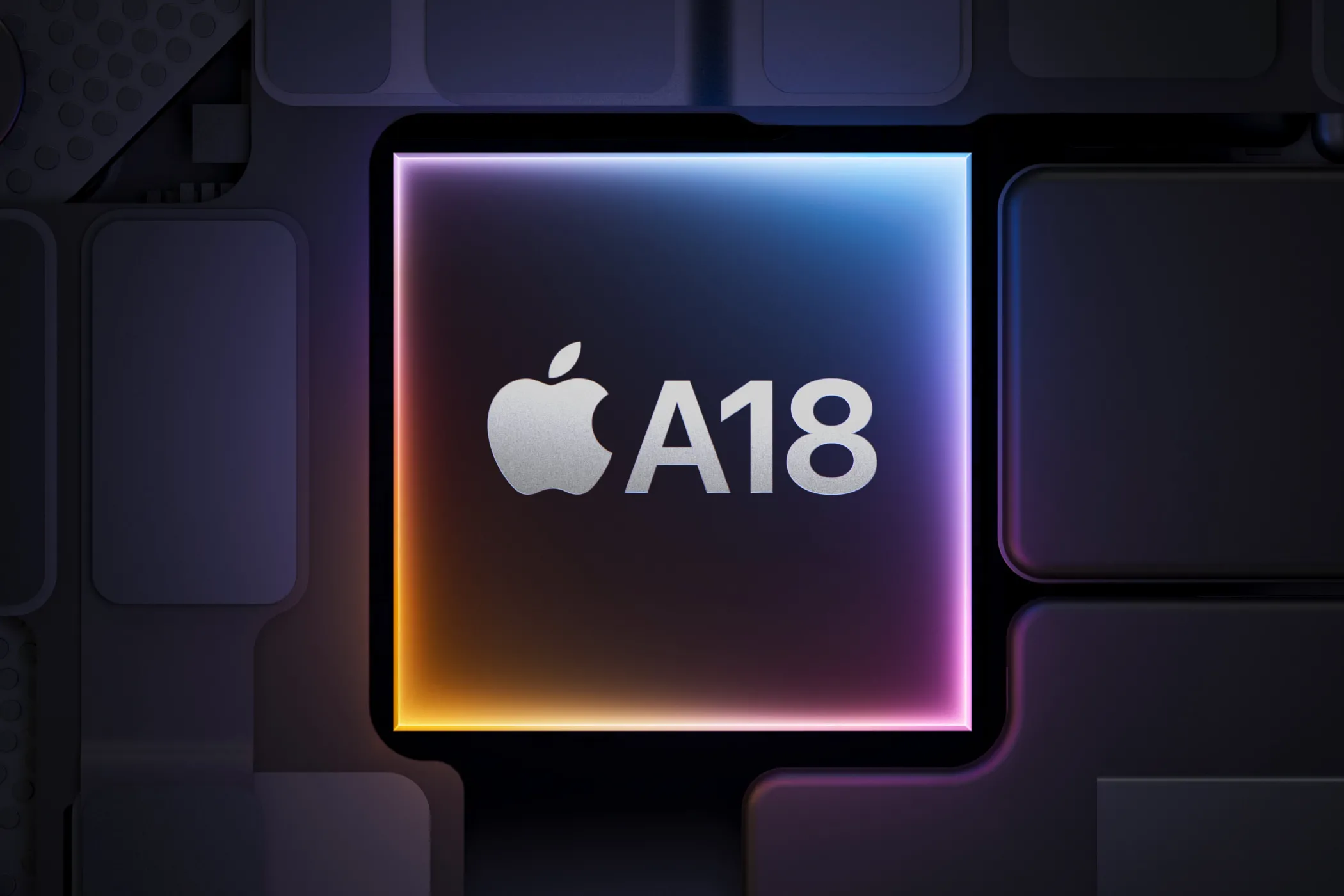 Logo chip Apple A18, đại diện cho bộ vi xử lý mạnh mẽ được trang bị trên iPhone 16e, mang lại hiệu năng vượt trội.