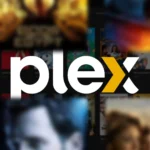 Logo Plex màu trắng trên nền xanh, biểu tượng ứng dụng media server