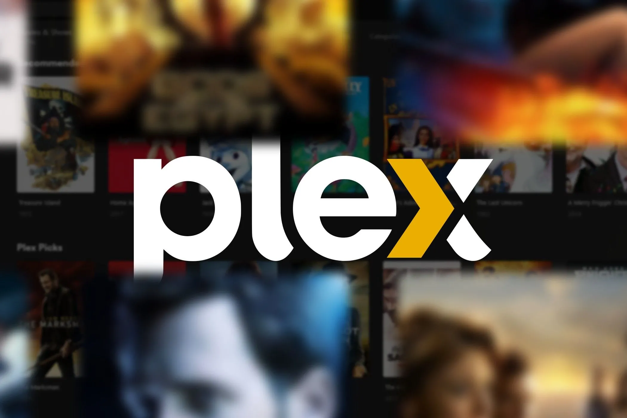 Logo Plex màu trắng trên nền xanh, biểu tượng ứng dụng media server