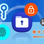 Logo Samsung Secure Folder với các biểu tượng bảo mật bao quanh