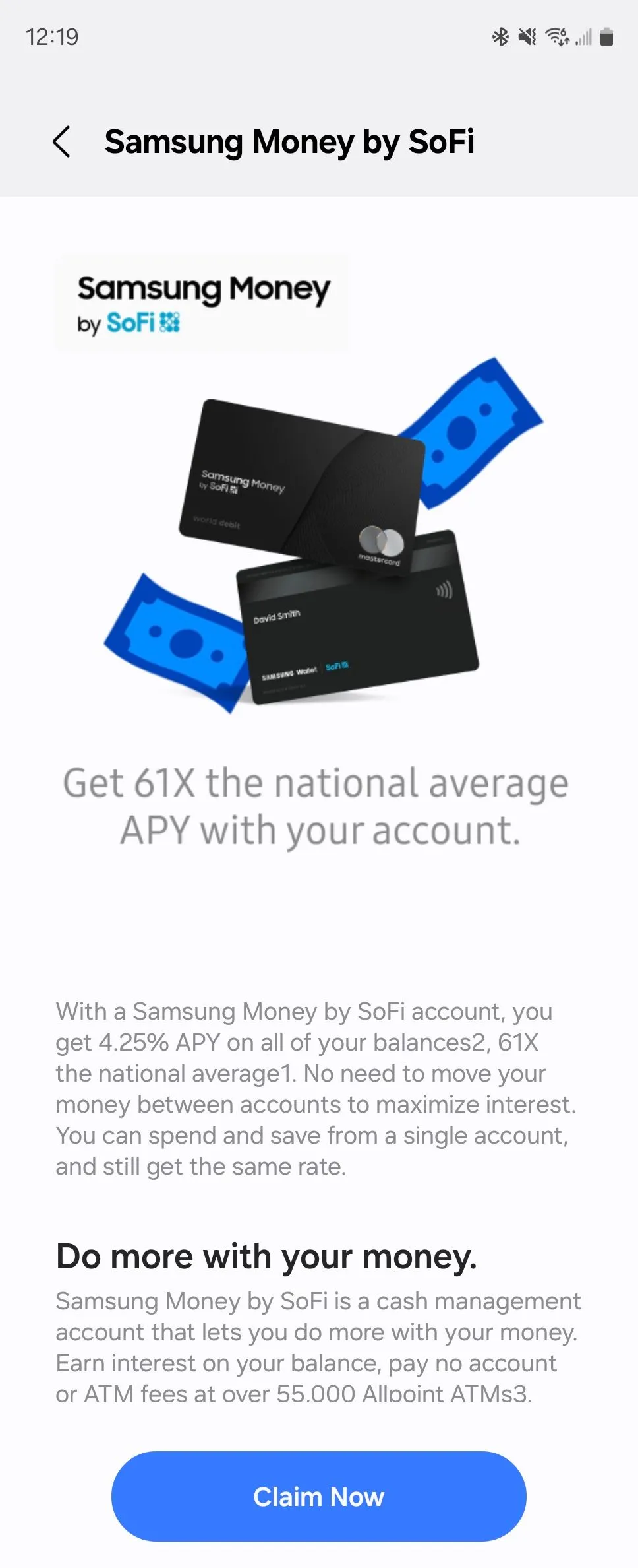Lựa chọn sử dụng Samsung Money by SoFi tích hợp trong Samsung Wallet.