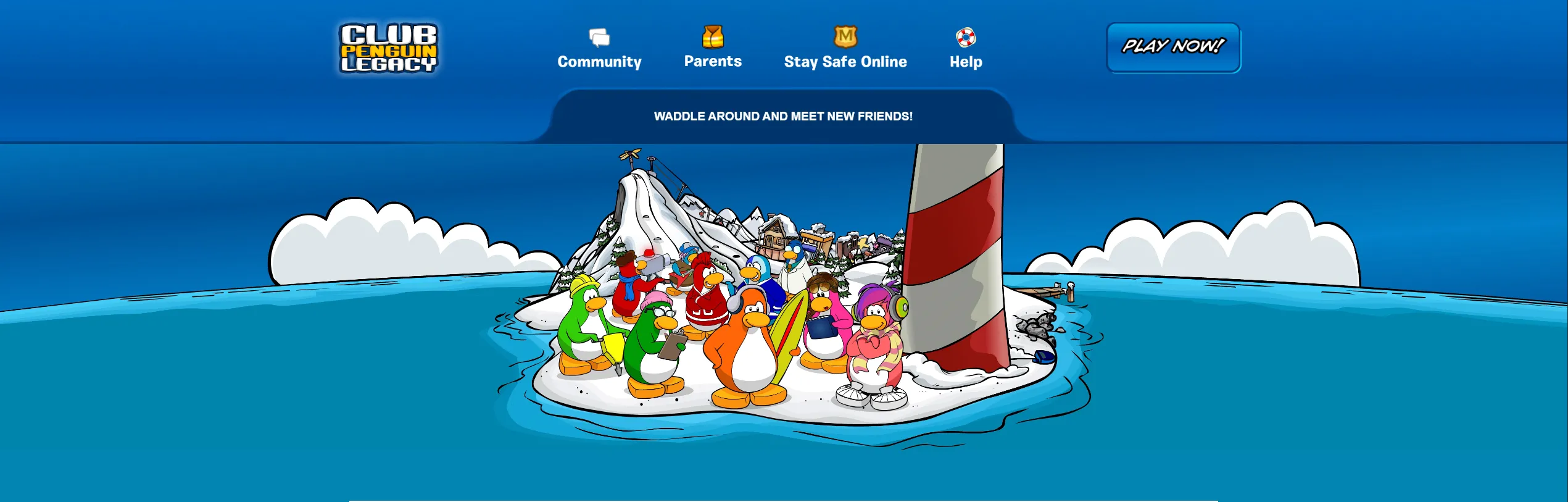 Màn hình đăng nhập trang chủ của Club Penguin Legacy, một dự án khôi phục game Club Penguin