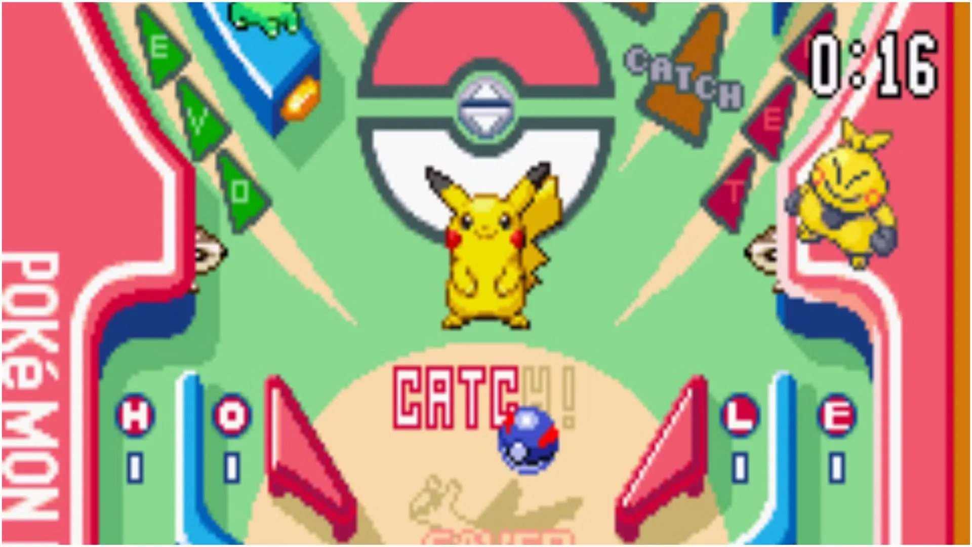 Màn hình game Pokémon Pinball với Poké Ball làm bi