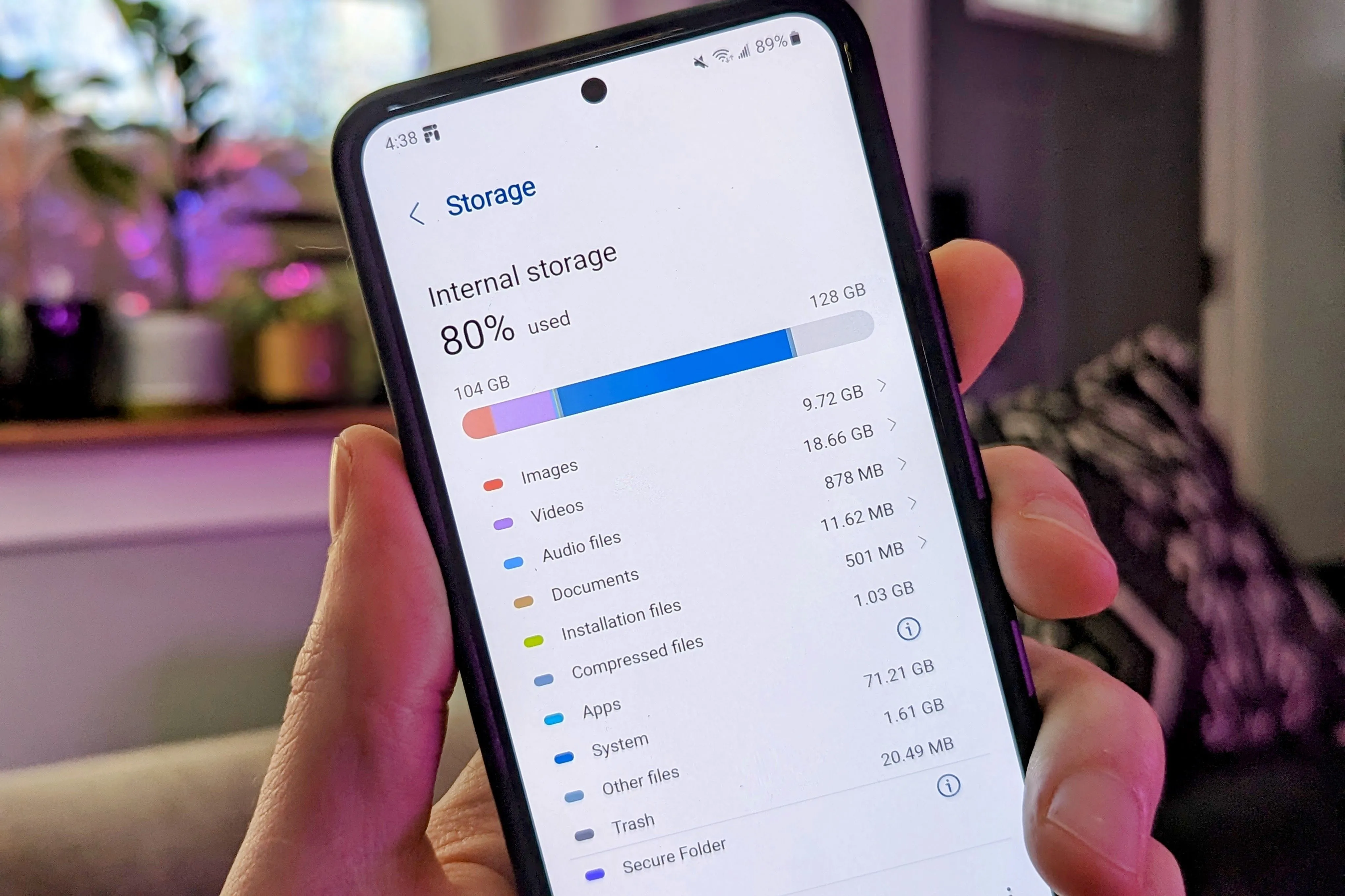 Màn hình hiển thị dung lượng bộ nhớ đã sử dụng trên điện thoại Android