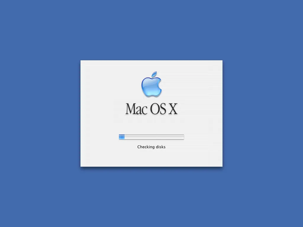 Màn hình khởi động của hệ điều hành Mac OS X, biểu tượng cho sự ra đời của giao diện Aqua và nền tảng Mac hiện đại