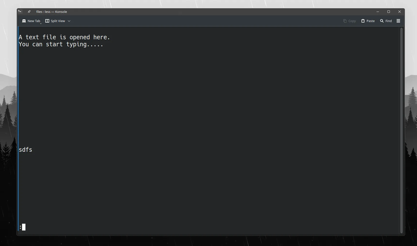 Màn hình Terminal hiển thị tệp tin được mở bằng lệnh `less` trên Linux