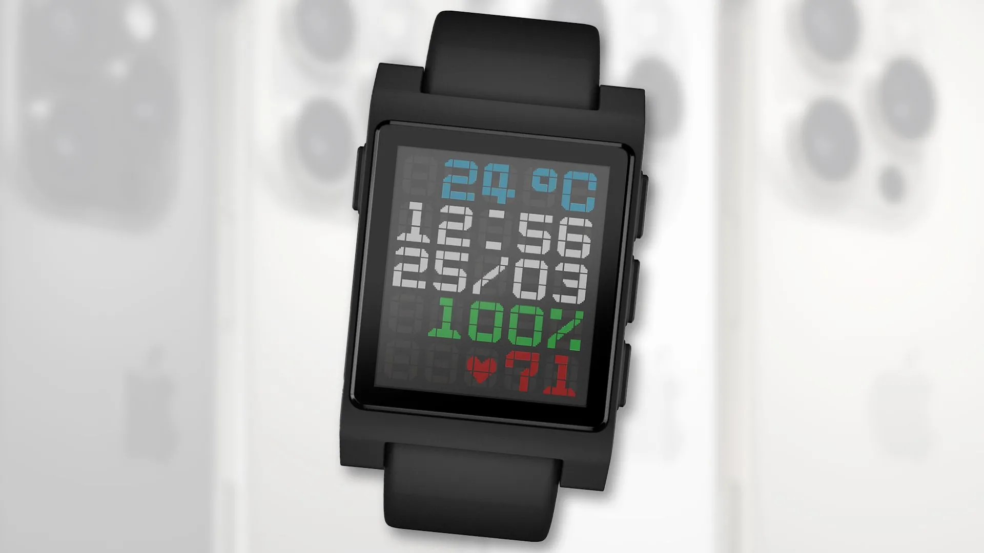 Mẫu đồng hồ thông minh Core Time 2 chạy PebbleOS thế hệ mới đặt trên nền nhiều chiếc iPhone