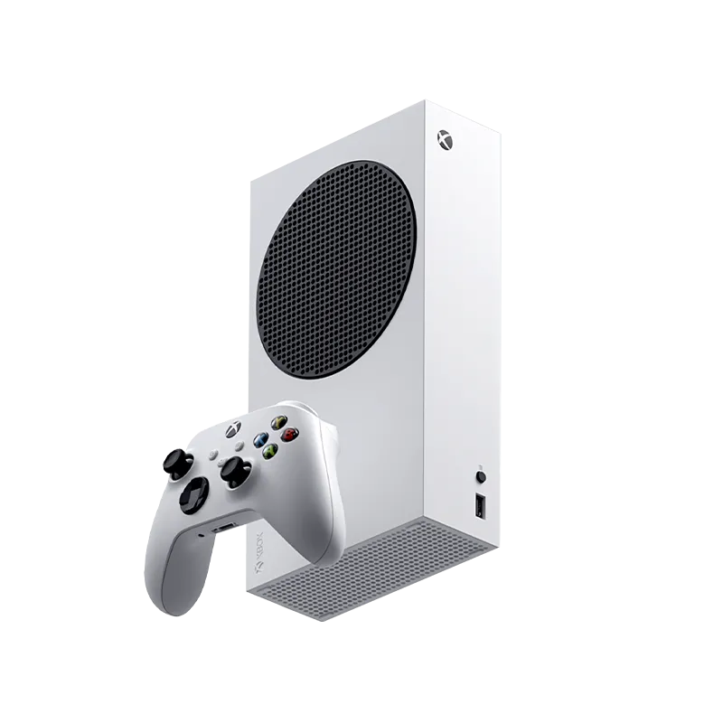 Máy chơi game Xbox Series S màu trắng với tay cầm đi kèm.