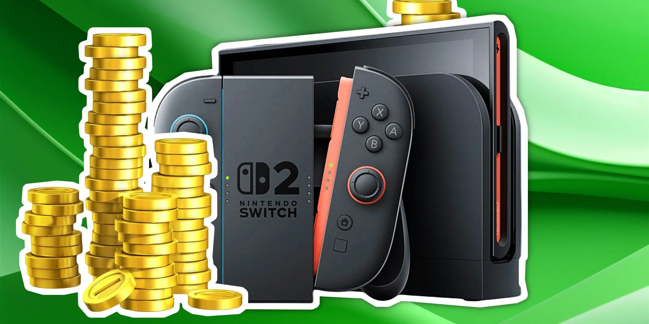 Máy Nintendo Switch với những đồng tiền vàng gần đó.