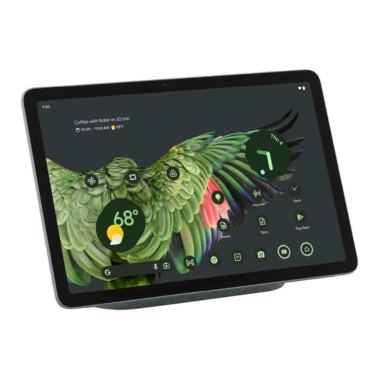 Máy tính bảng Google Pixel Tablet đặt trên đế sạc loa, biến thành smart display tiện lợi