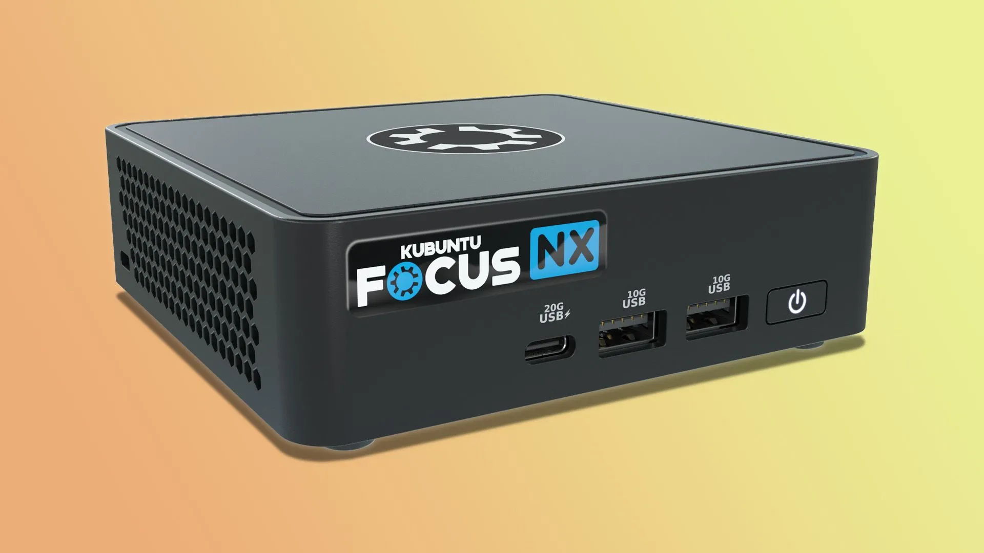 Máy tính mini Kubuntu Focus NX Gen 3 với thiết kế nhỏ gọn, bên trong là bộ vi xử lý Intel Core Ultra 7 và chạy hệ điều hành Kubuntu Linux.