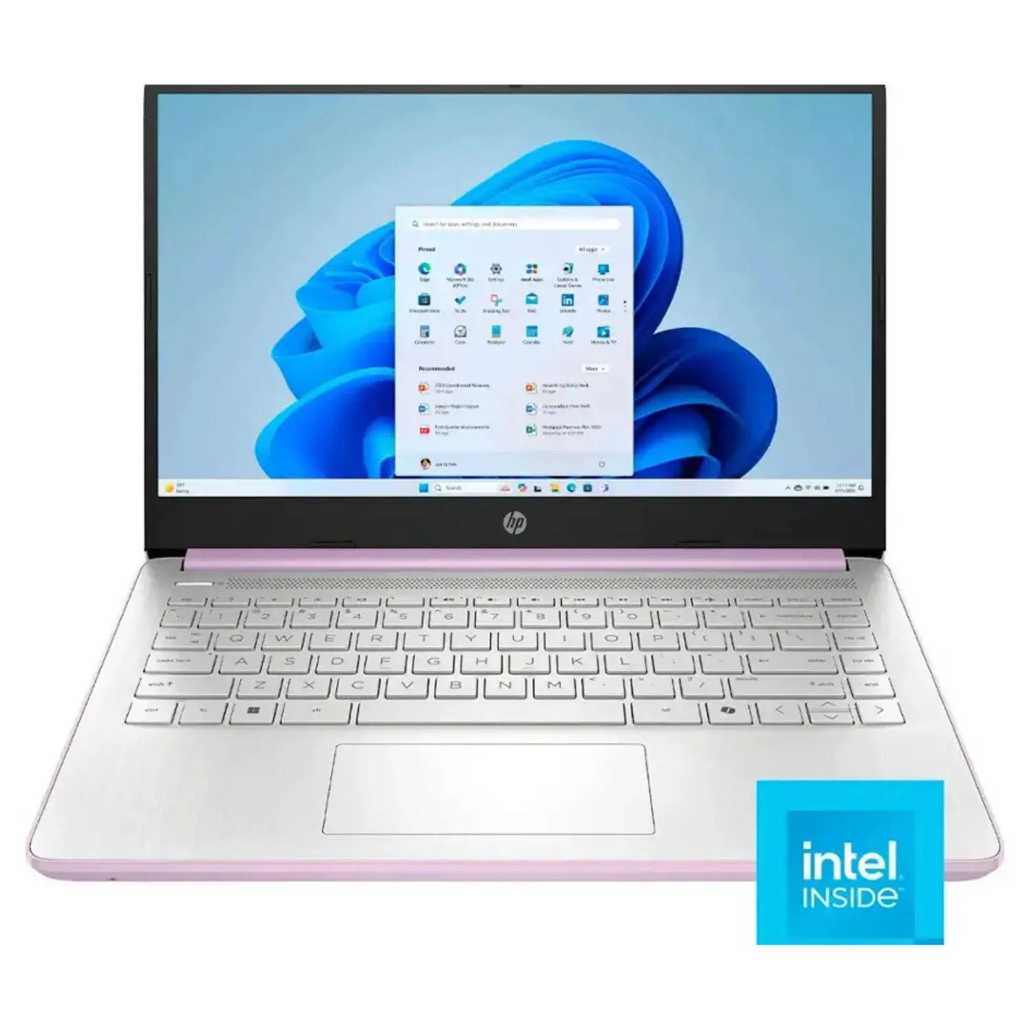 Máy tính xách tay HP 14 inch màu bạc trên nền trắng, thể hiện thiết kế cơ bản của laptop giá rẻ.