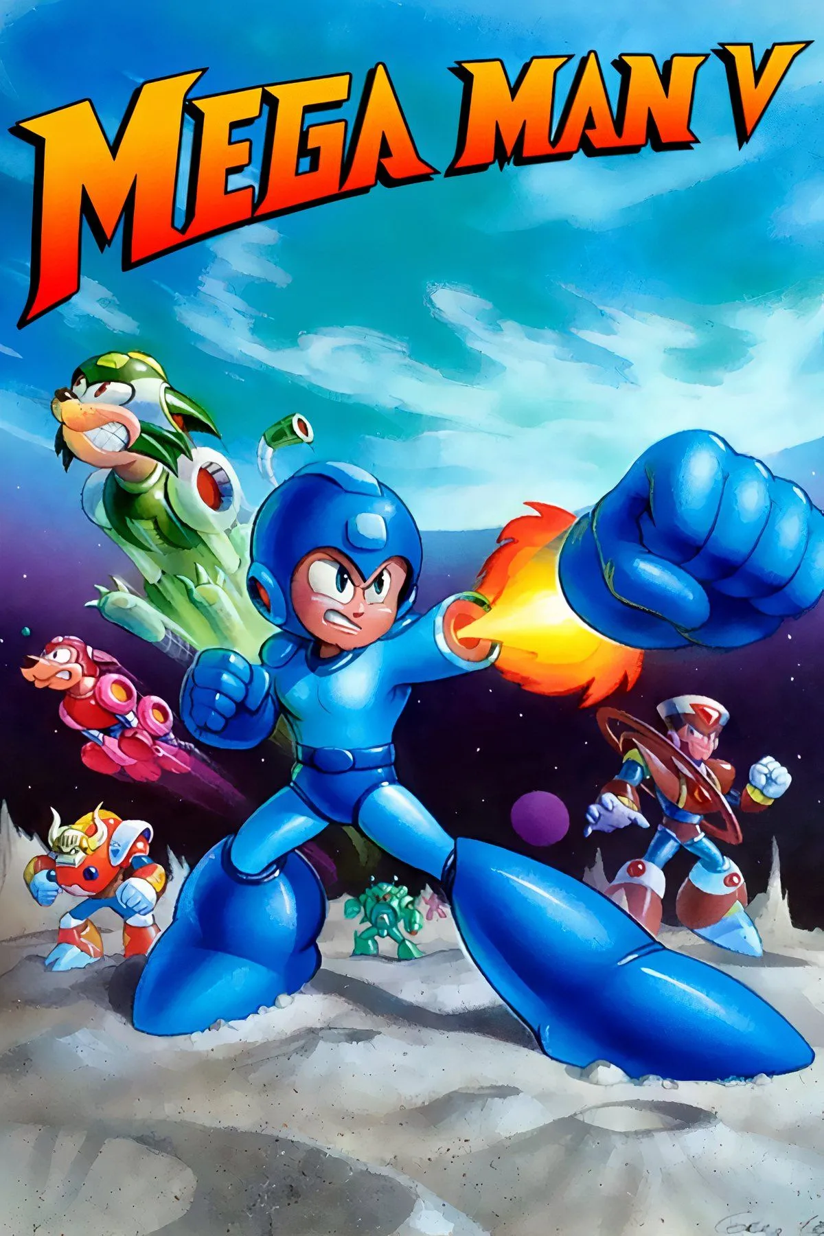 Mega Man sẵn sàng chiến đấu trong màn hình giới thiệu Mega Man V