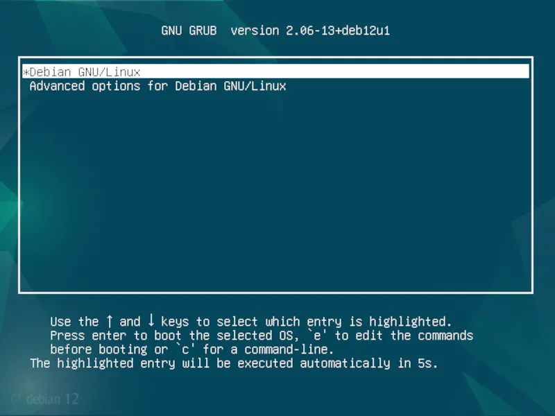 Menu khởi động GRUB của Debian, nền tảng cơ bản cho nhiều hệ điều hành Linux và là lựa chọn linh hoạt cho Raspberry Pi.