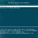 Menu khởi động GRUB trên Debian với các lựa chọn hệ điều hành