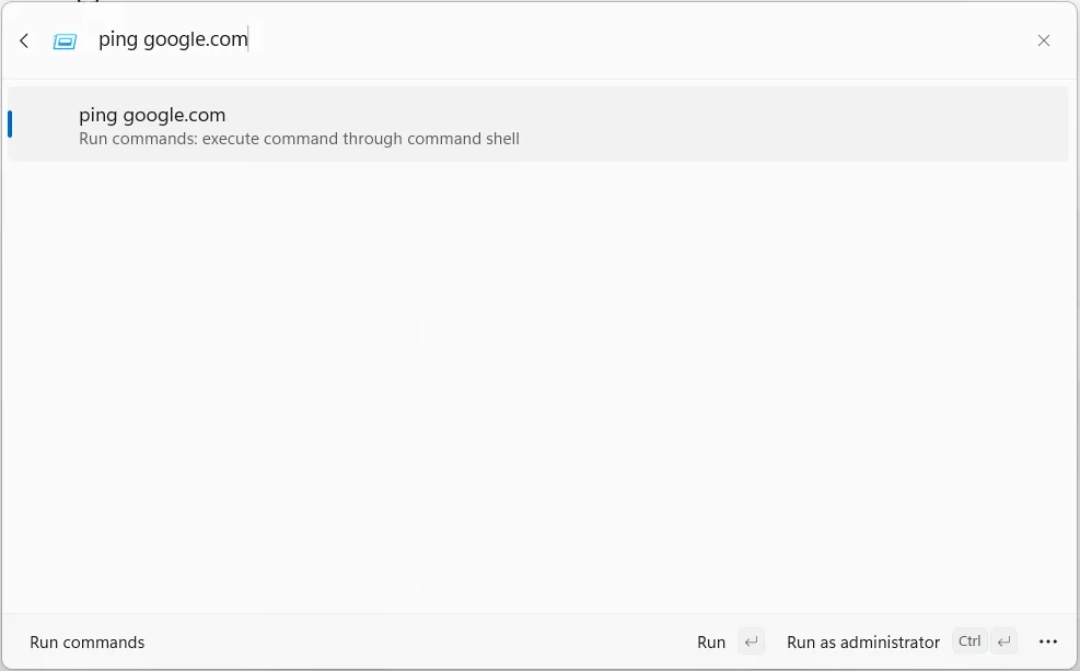 Minh họa cách chạy lệnh Command Prompt trực tiếp từ Command Palette trên Windows.