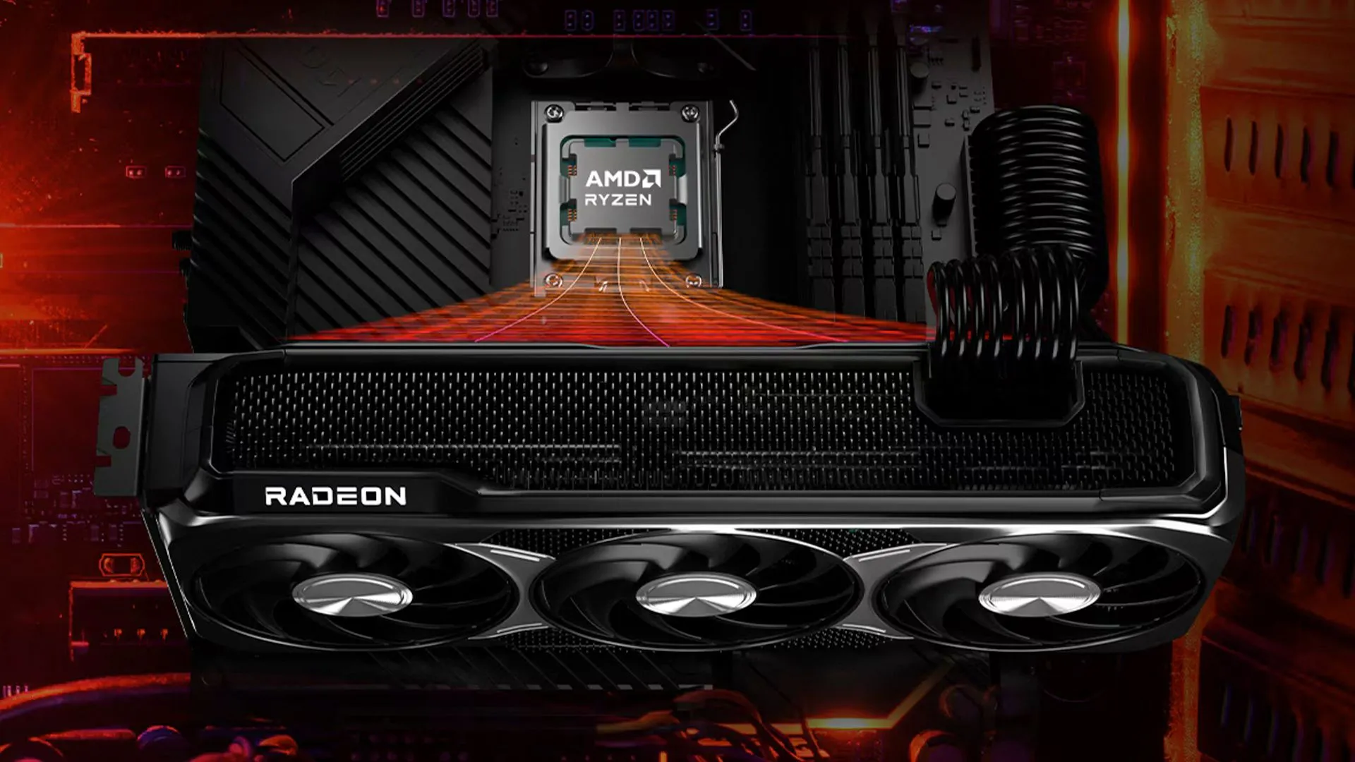 Mô tả hình ảnh của card đồ họa AMD RX 9070 với thiết kế hiện đại và mạnh mẽ.