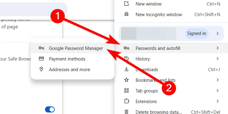 Mở trình quản lý mật khẩu Google trong cài đặt Chrome.